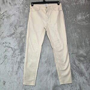 Kensie Jeans Womens Faux Leather Skinny Pants Cream Off-White Size 6/28